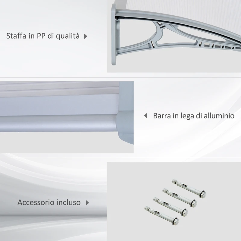 Outsunny Pensilina da Esterno 140x70x21 cm in Plastica e Alluminio per Balconi, Porte e Finestre, Grigio