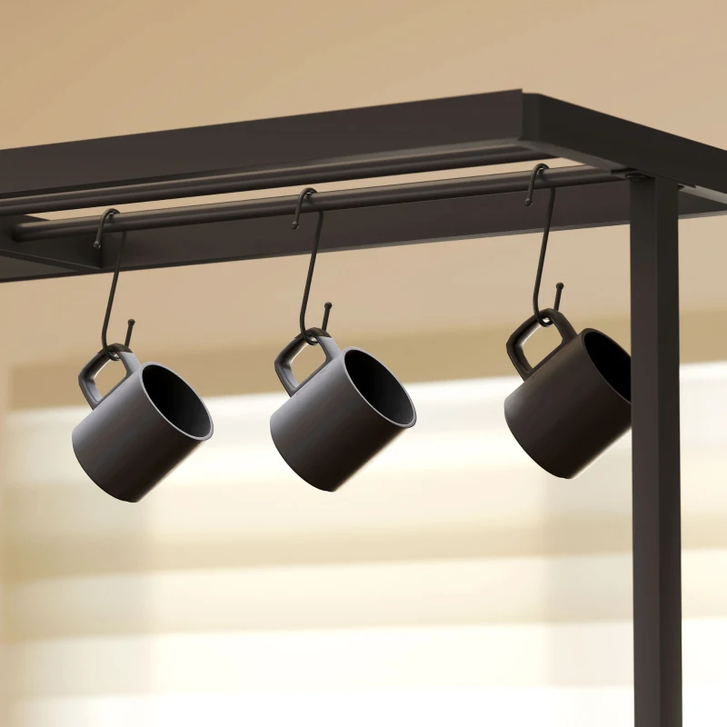 HOMCOM Estante de Cozinha com Tomada de Corrente Estilo Industrial com Prateleiras Ganchos Móvel Auxiliar 116x70x182 cm Marrom Rústico