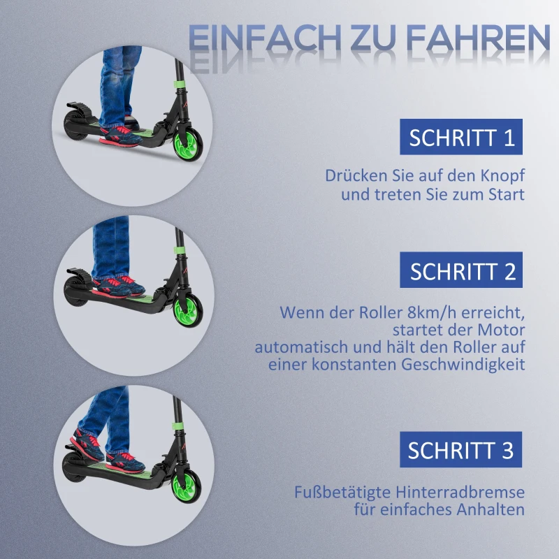 HOMCOM Elektryczna Hulajnoga 120W Motor, 6 km Zasięgu, max. 8 km/h, dla dzieci od 6 lat, Zielony+Biały