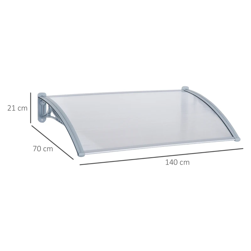 Outsunny Pensilina da Esterno 140x70x21 cm in Plastica e Alluminio per Balconi, Porte e Finestre, Grigio