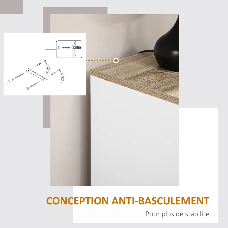 HOMCOM Buffet meuble cuisine rangement avec placard à portes et étagères réglables, 60 x 30 x 90 cm, blanc