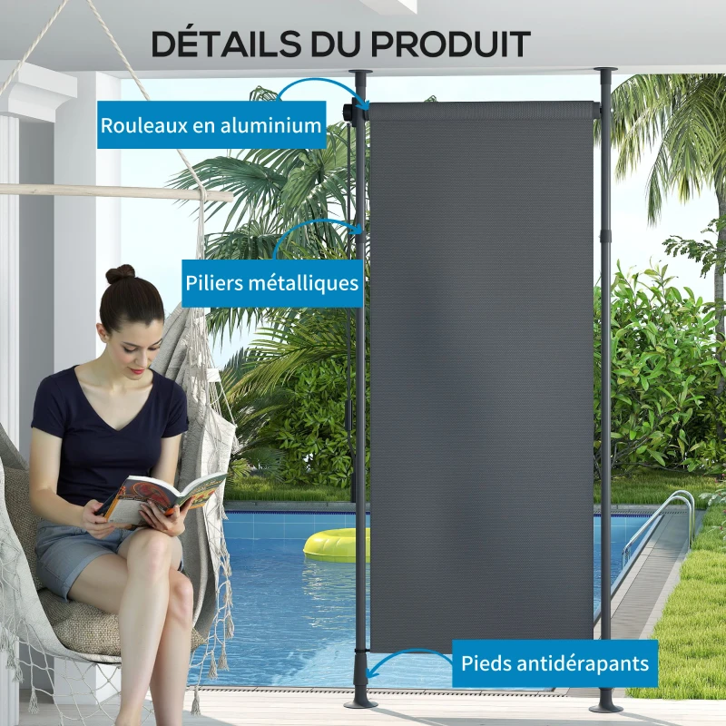 Outsunny Store manuel rétractable sur pied longueur réglable manivelle installation sans perçage métal alu. polyester gris foncé