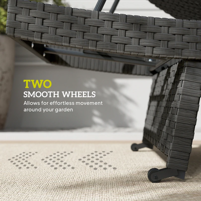 Outsunny Outdoor PE Rattan Sun Lounger, Folding Wicker Garden Lounger Recliner with 4-Level Adjustable Backrest, Rolling Sunbed Lounge Chair with Wheels, Non-Slip Legs for Balcony, Beach, Black