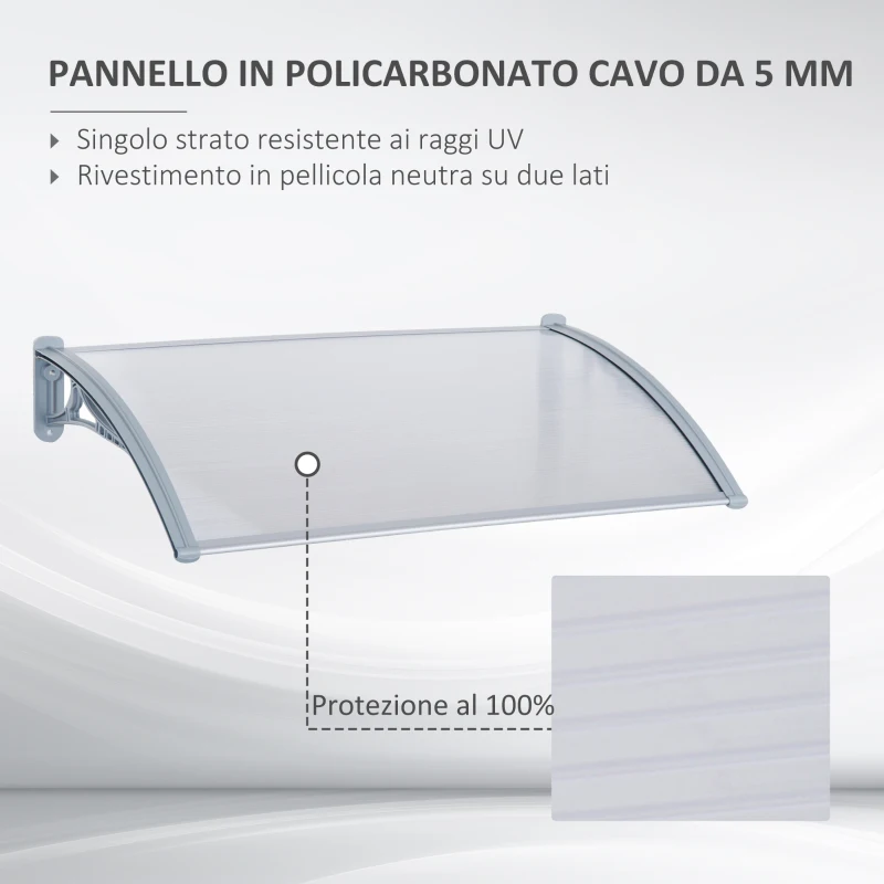 Outsunny Pensilina da Esterno 140x70x21 cm in Plastica e Alluminio per Balconi, Porte e Finestre, Grigio