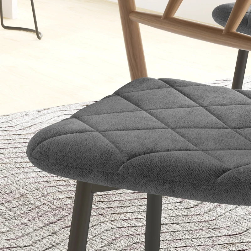 HOMCOM Eetkamerstoelen, 4-delige set Keukenstoelen met rugleuning, Fluwelen uitstraling, Gevoerde stoelen met metalen poten, voor Eettafel, Grijs(m-9)