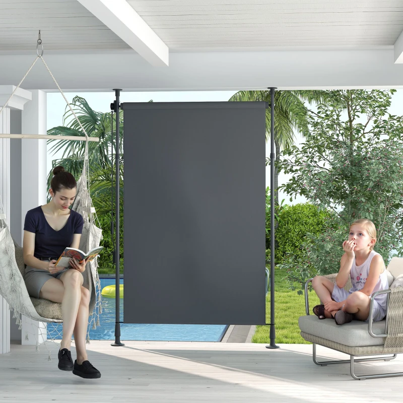 Outsunny Store manuel rétractable sur pied longueur réglable manivelle installation sans perçage métal alu. polyester gris foncé