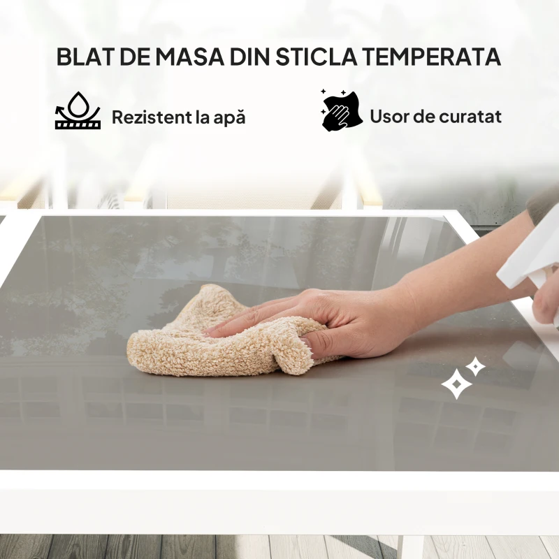 Outsunny Set de Mobilier de Grădină cu 4 Scaune cu Brațe și Masă cu Blat din Sticlă Temperată, pentru Terase și Balcoane