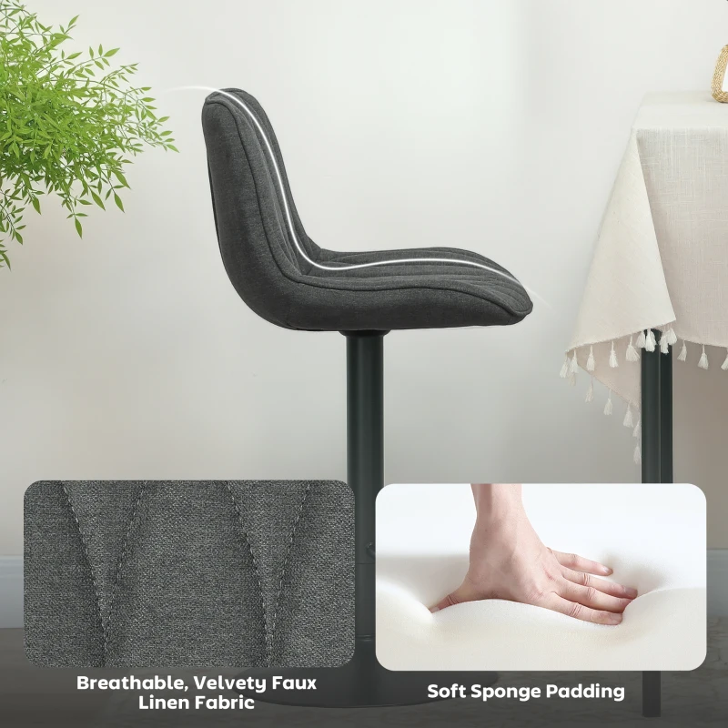 HOMCOM Set of Two Linen-Look Bar Stools - Charcoal Grey