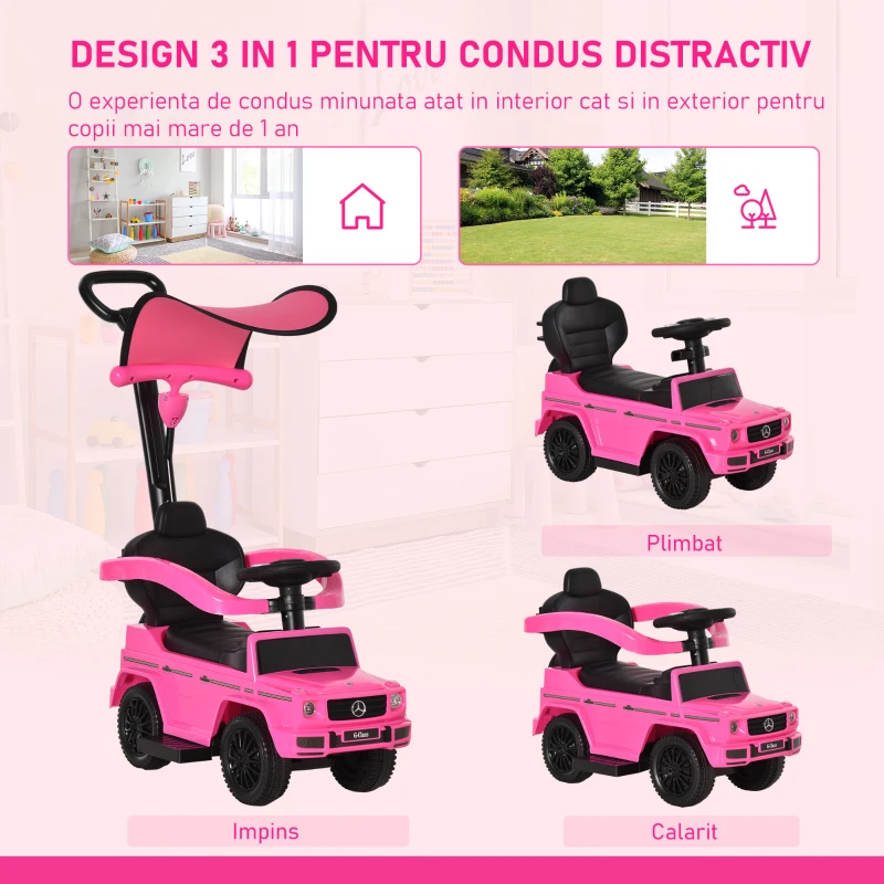 HOMCOM Mașină Jucărie pentru Copii cu Acoperiș Mercedes-Benz G350 Roz