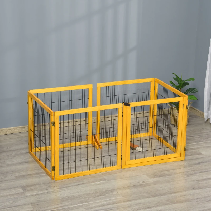 PawHut Hondenhek, Opvouwbaar, 432 x 36 x 70 cm, Dennenhout, Geel(m-9)