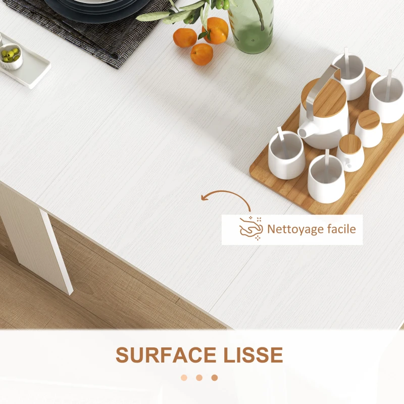 HOMCOM Table à manger pliante, table pliante cuisine extensible jusqu'à 6 personnes, pour petits espaces, salle à manger, blanc