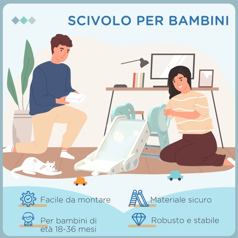 AIYAPLAY Scivolo per Bambini Pieghevole in Plastica Età 18 Mesi-3 Anni, 102x53x53cm, Verde