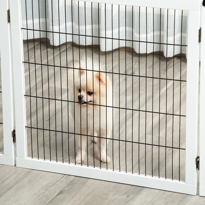 PawHut Veiligheidshek voor Honden, Opvouwbaar, 432 x 36 x 70 cm, Dennenhout, Wit(m-11)