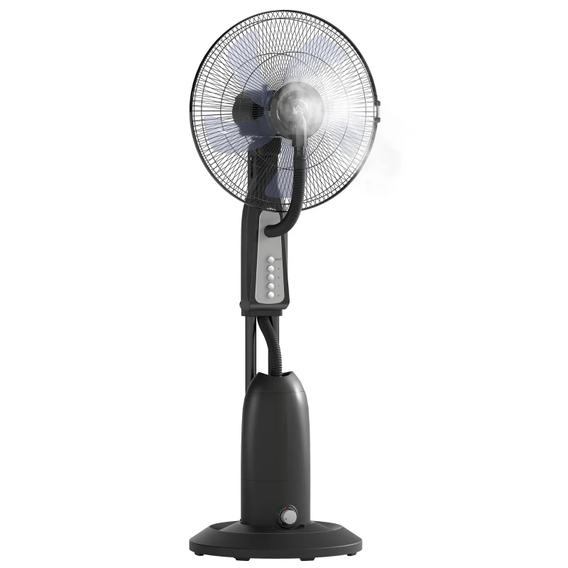 HOMCOM Ventilator mit Sprühnebelfunktion, 3 Liter-Tank, 75 Grad drehbar, 3 Geschwindigkeiten, rollbar, 125 cm, Schwarz