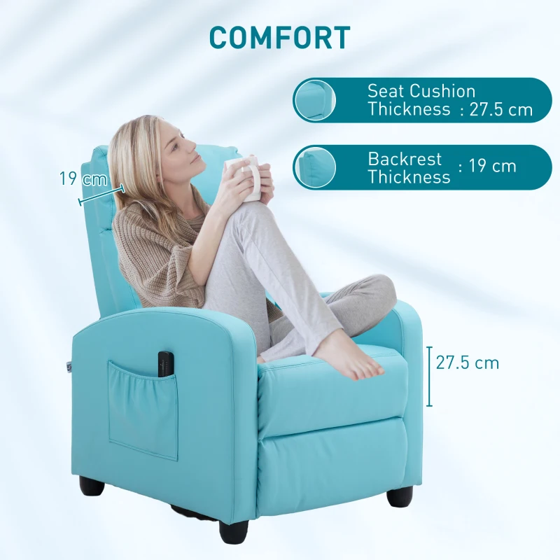 HOMCOM Fotoliu de Masaj cu 8 Moduri și 5 Intensități, Suport pentru Picioare și Telecomandă, 68x88x98 cm, Albastru(m-6)