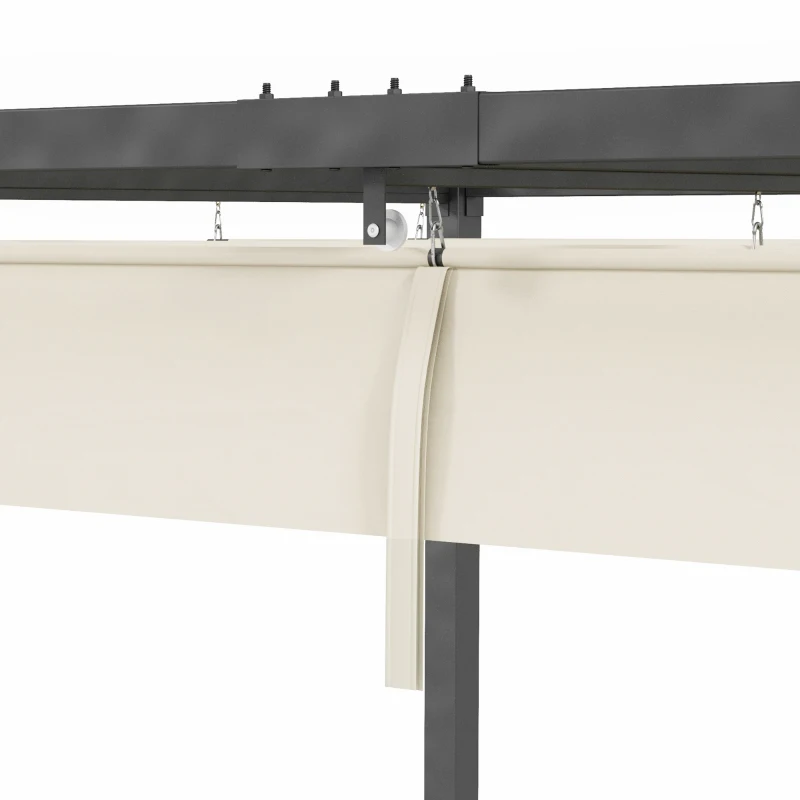 Outsunny Pérgola de Jardín 3x2m Cenador de Techo Retráctil de Poliéster Recubrimiento Resistente para Celebraciones Fiestas Crema