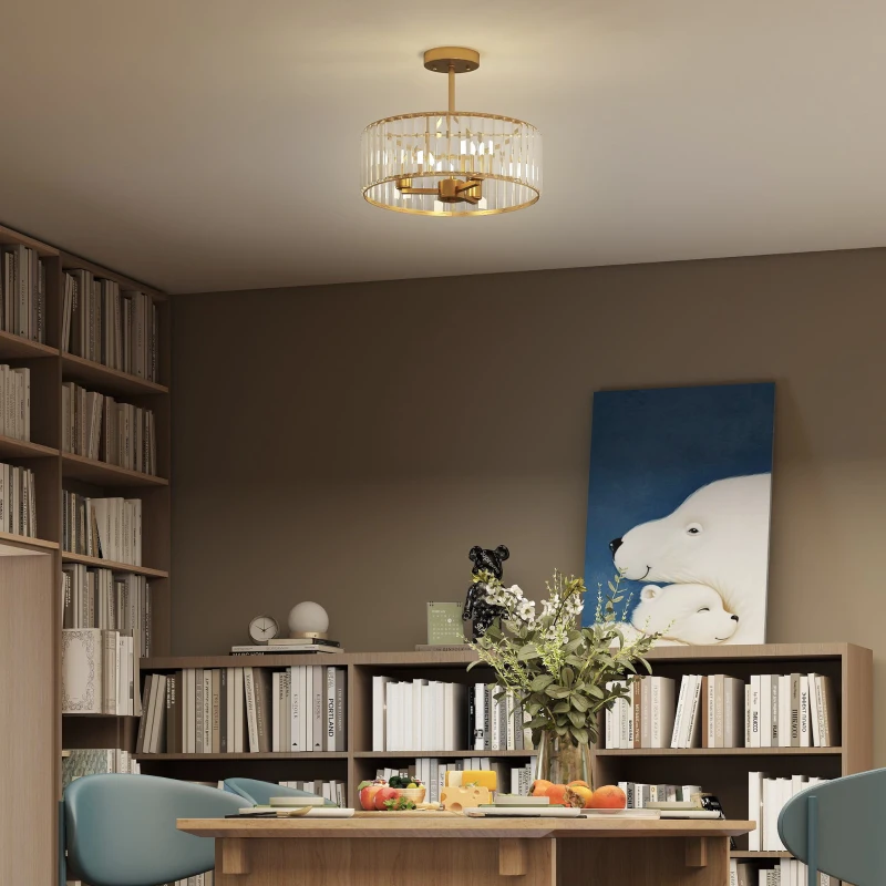 HOMCOM Plafondlamp, Kronleuchter-Design, Kristallen kap, 3 lampen, Metaal, Goudkleurig(m-7)