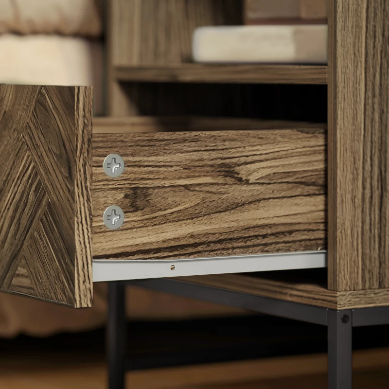 HOMCOM Bedside Table with Drawer and Shelf, Side End Table with Steel Legs for Living Room, Bedroom, Brown Wood Effect