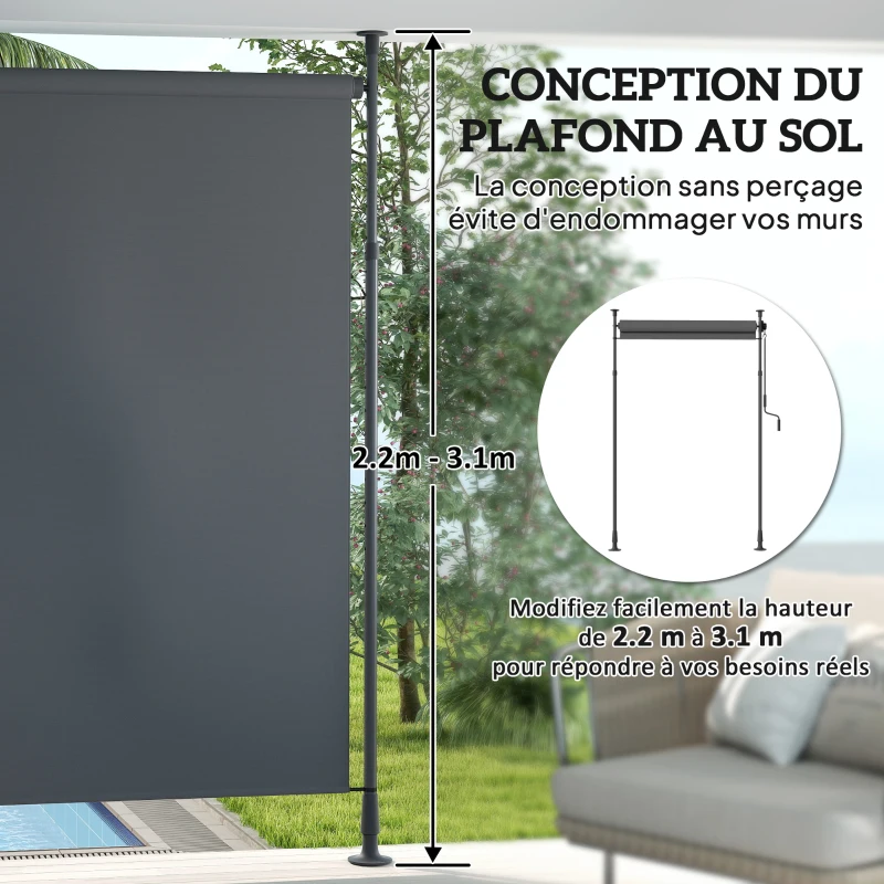 Outsunny Store manuel rétractable sur pied longueur réglable manivelle installation sans perçage métal alu. polyester gris foncé