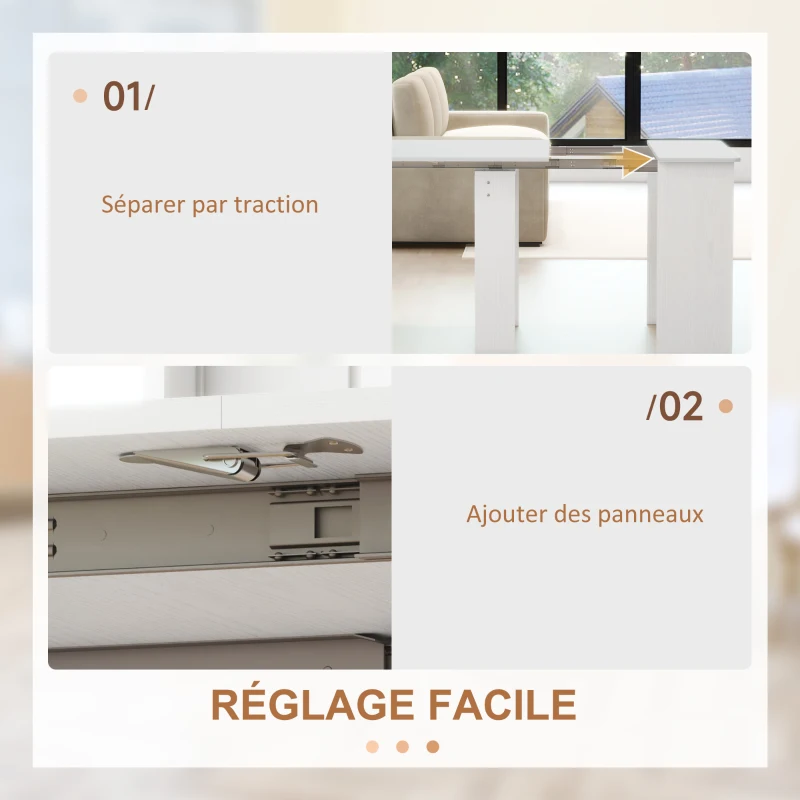 HOMCOM Table à manger pliante, table pliante cuisine extensible jusqu'à 6 personnes, pour petits espaces, salle à manger, blanc