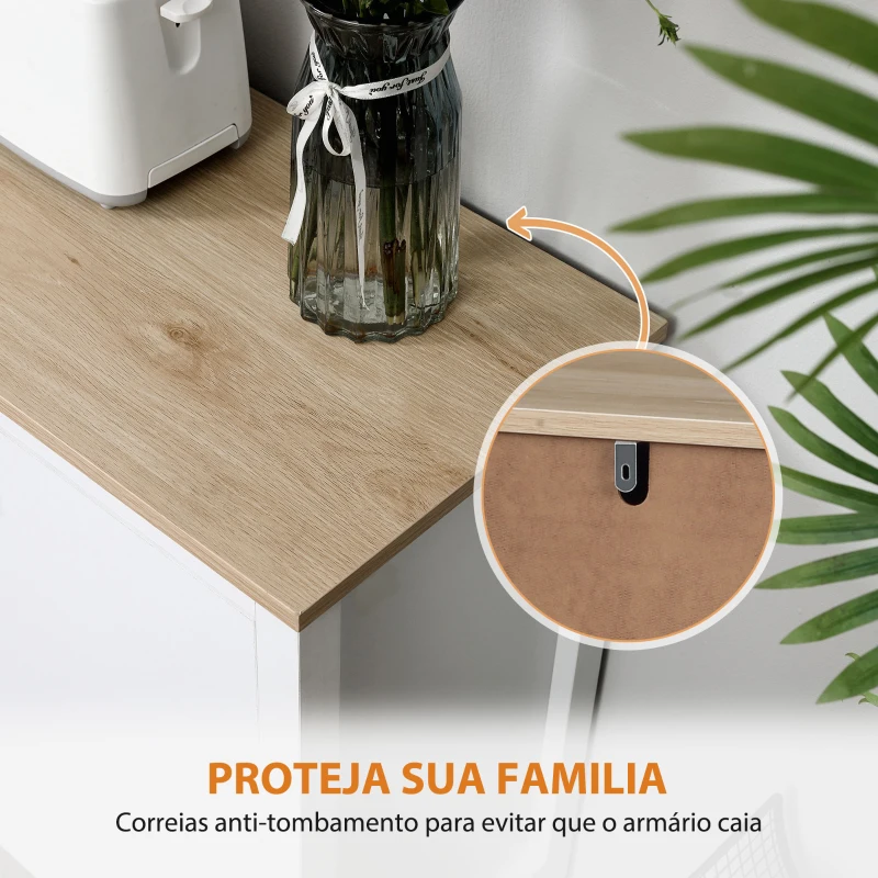 HOMCOM Aparador de Cozinha com 2 Gavetas 2 Armários com Prateleiras Ajustáveis e Suporte para 9 Garrafas 110x35x75 cm Branco e Madeira