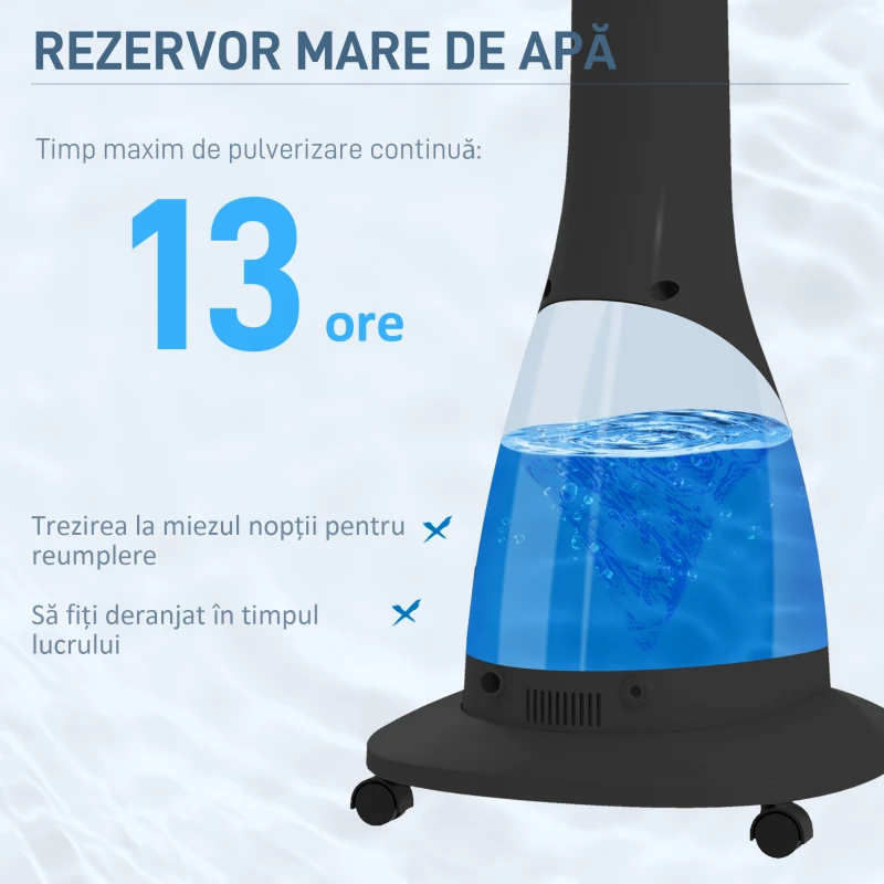 HOMCOM Ventilator cu Pulverizare de Apă, 3 Moduri și 3 Viteze, Alb și Negru