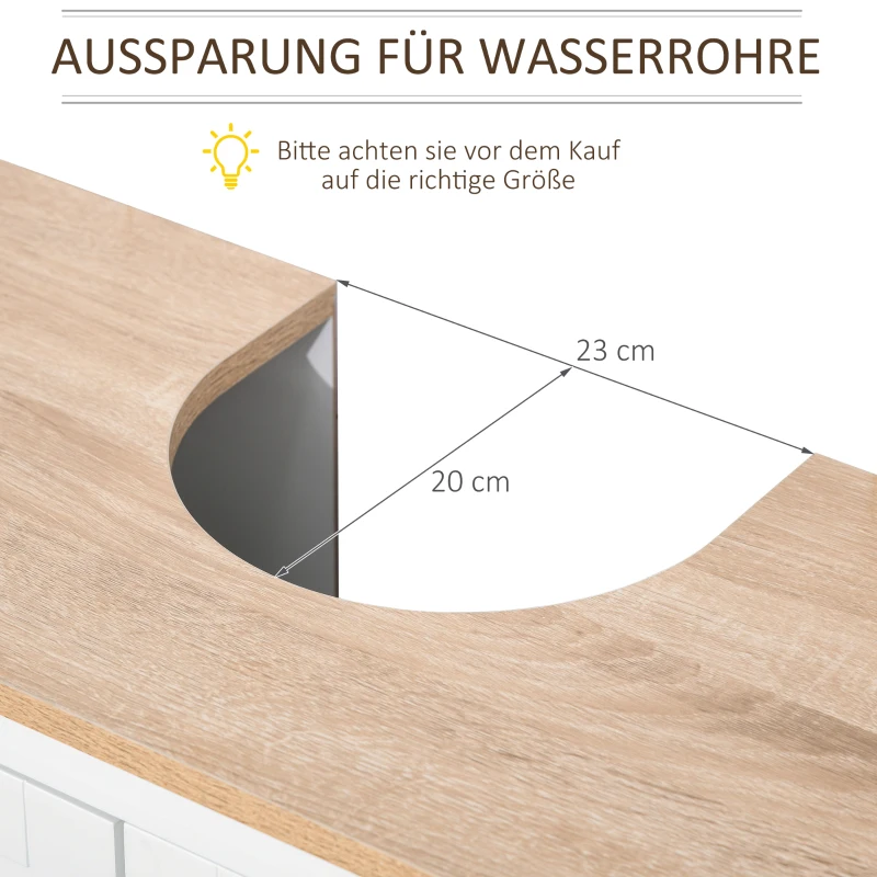 kleankin Waschbeckenunterschrank Badezimmerschrank Unterschrank Schrank mit verstellbarem Regal Weiß+Natur 60 x 30 x 60 cm