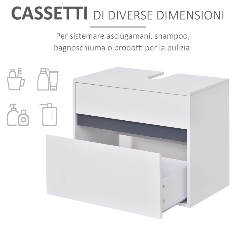 HOMCOM Mobiletto Sottolavabo e Copricolonna per il Bagno, in Legno Bianco con 2 Cassetti e Taglio a U, 67 x 36 x 52cm