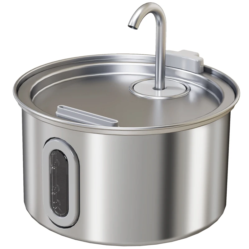 PawHut Fontanella per Gatto 2.5L con Luce LED e 2 Modalità di Flusso, in Acciaio Inox, 19.4x19.4x18.7 cm, Argento