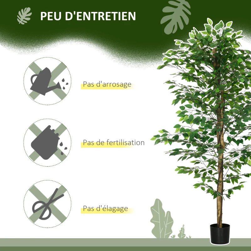 HOMCOM Lot de 2 plantes artificielles ficus hauteur 1,80 m tronc branches liane lichen feuilles grand réalisme pot inclus vert