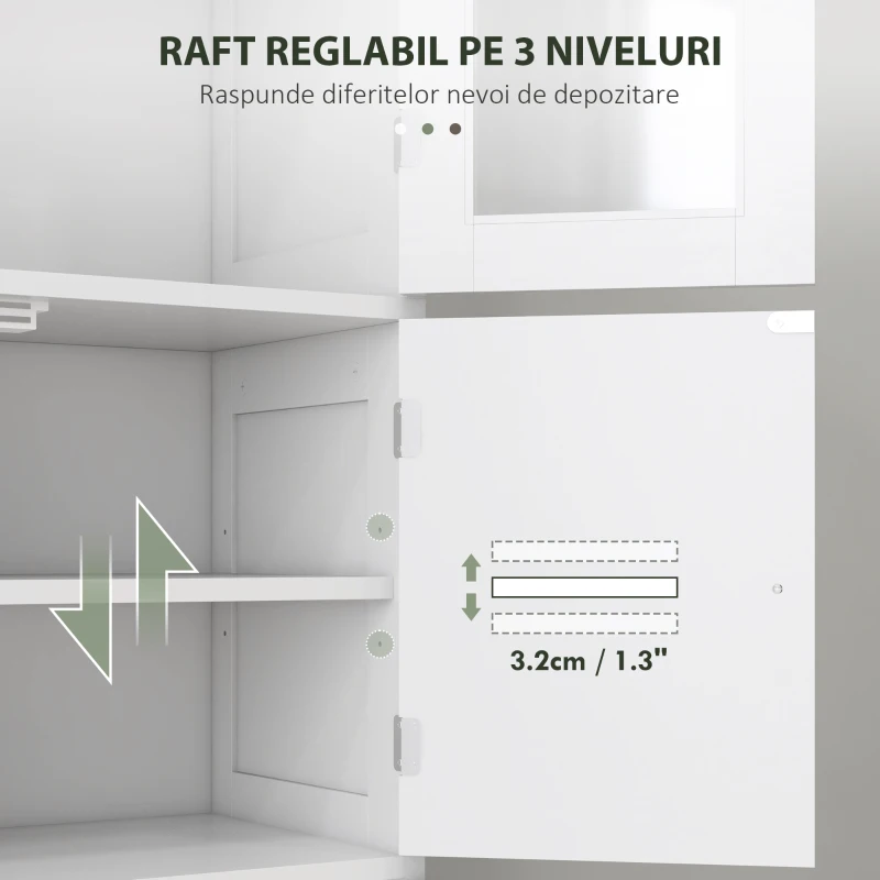 HOMCOM Dulap pentru Baie cu 3 Uși Duble din Lemn 60x30x170.5 cm, Alb