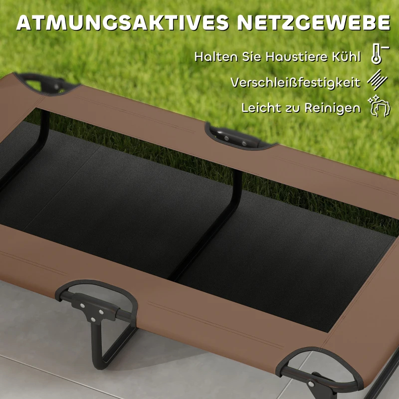 PawHut Tragbares erhöhtes Hundebett, erhöhtes Haustierbett mit atmungsaktivem Netz, für große Hunde, Kaffee(m-7)