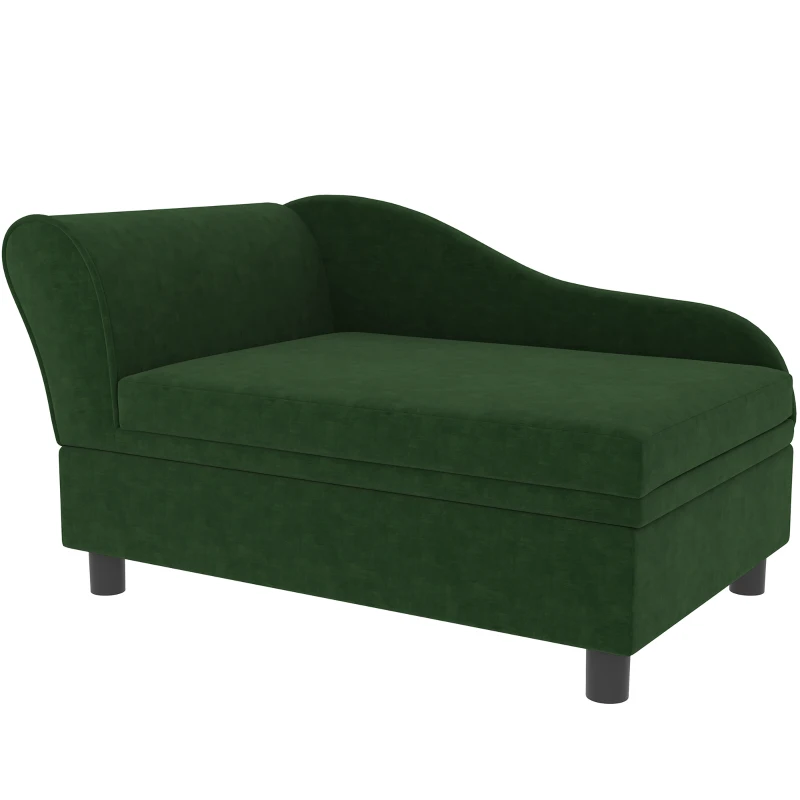PawHut Canapé chien chat sur pied avec coffre de rangement style moderne coussin d'assise amovible 76 x 45 x 43 cm vert