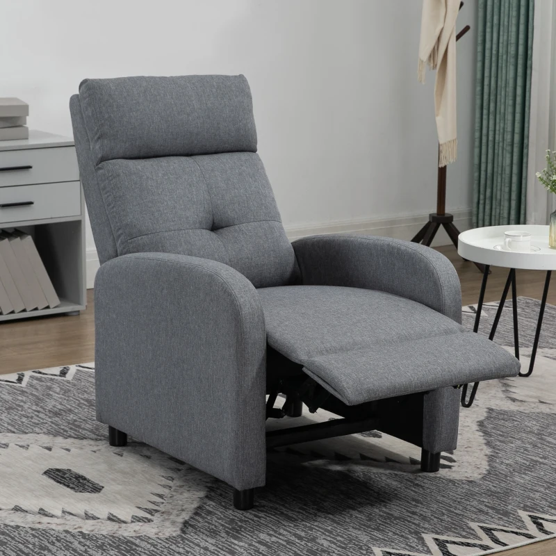 HOMCOM Fauteuil de relaxation inclinable manuellement avec repose-pied revêtement effet lin gris(m-8)