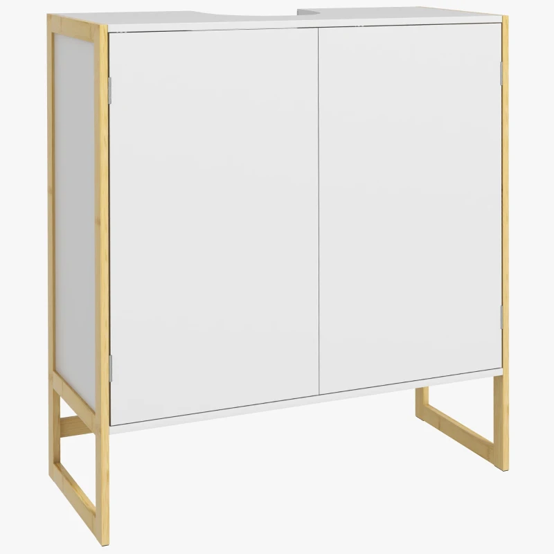 HOMCOM Meuble sous vasque 2 portes avec étagère réglable armoire de rangement pour lavabo 70L x 33l x 79,5H cm MDF et bambou