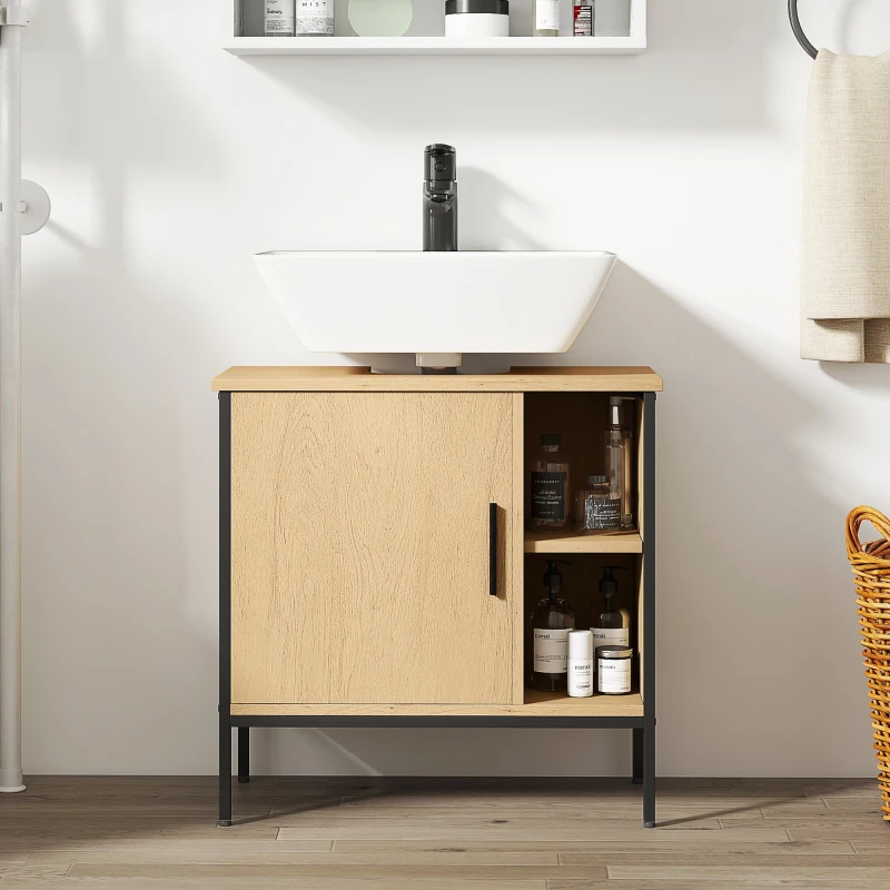 HOMCOM Mueble bajo Lavabo con Puerta y Estante Ajustable para Lavabo con Pedestal 60x30x59,5 cm Roble