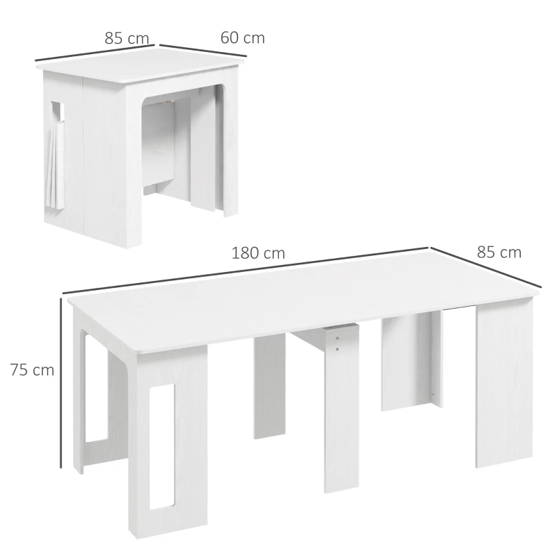 HOMCOM Table à manger pliante, table pliante cuisine extensible jusqu'à 6 personnes, pour petits espaces, salle à manger, blanc