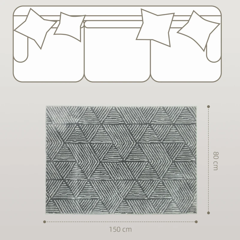 HOMCOM Teppich Wohnzimmerteppich im Modern Stil, waschbar Flächenteppich 150 x 80 cm Dunkelgrau