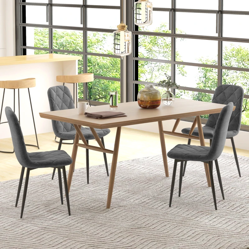 HOMCOM Eetkamerstoelen, 4-delige set Keukenstoelen met rugleuning, Fluwelen uitstraling, Gevoerde stoelen met metalen poten, voor Eettafel, Grijs(m-7)