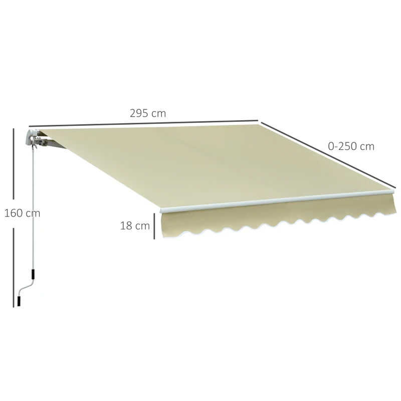 Outsunny Markise Sonnendach Sonnenschutz, wetterbeständig, 2,95 m x 2,5 m, Cremeweiß