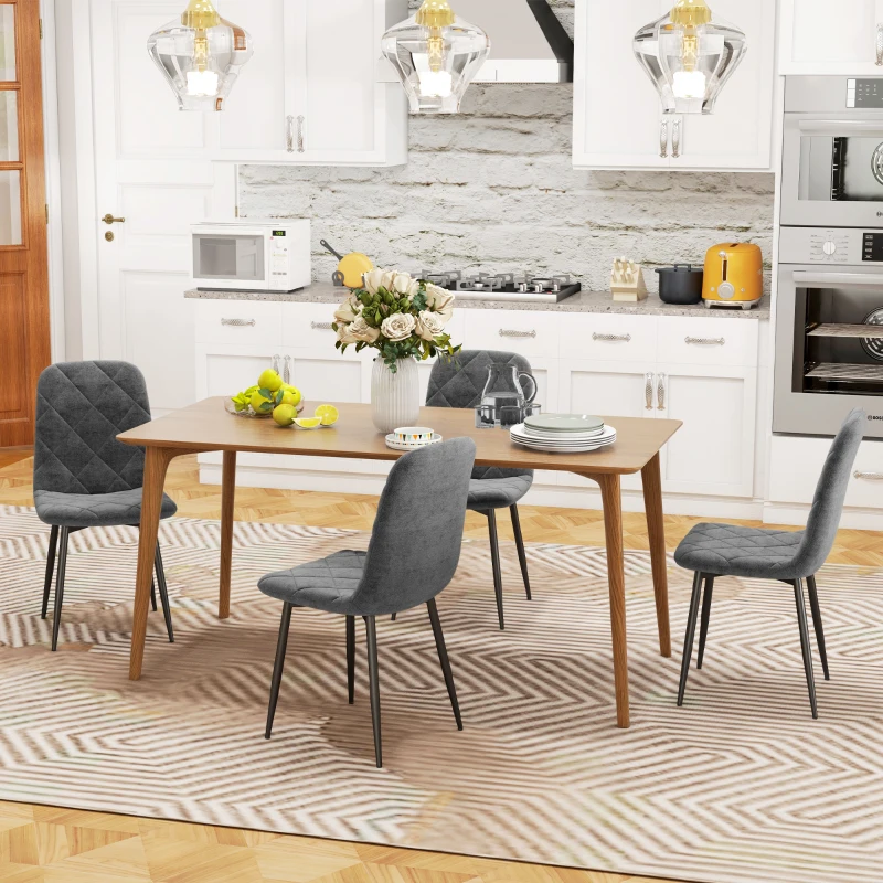 HOMCOM Eetkamerstoelen, 4-delige set Keukenstoelen met rugleuning, Fluwelen uitstraling, Gevoerde stoelen met metalen poten, voor Eettafel, Grijs(m-6)