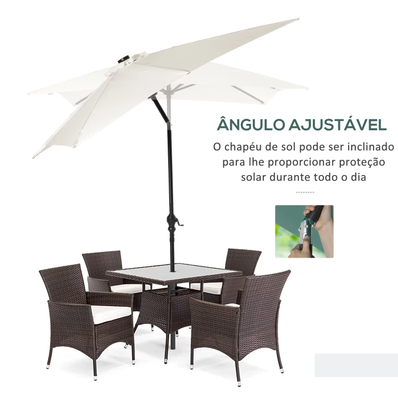 Outsunny Chapéu de Sol com Luzes LED 268x205x248 cm Chapéu de Sol de Jardim Inclinável até 45° e Abertura a Manivela Creme