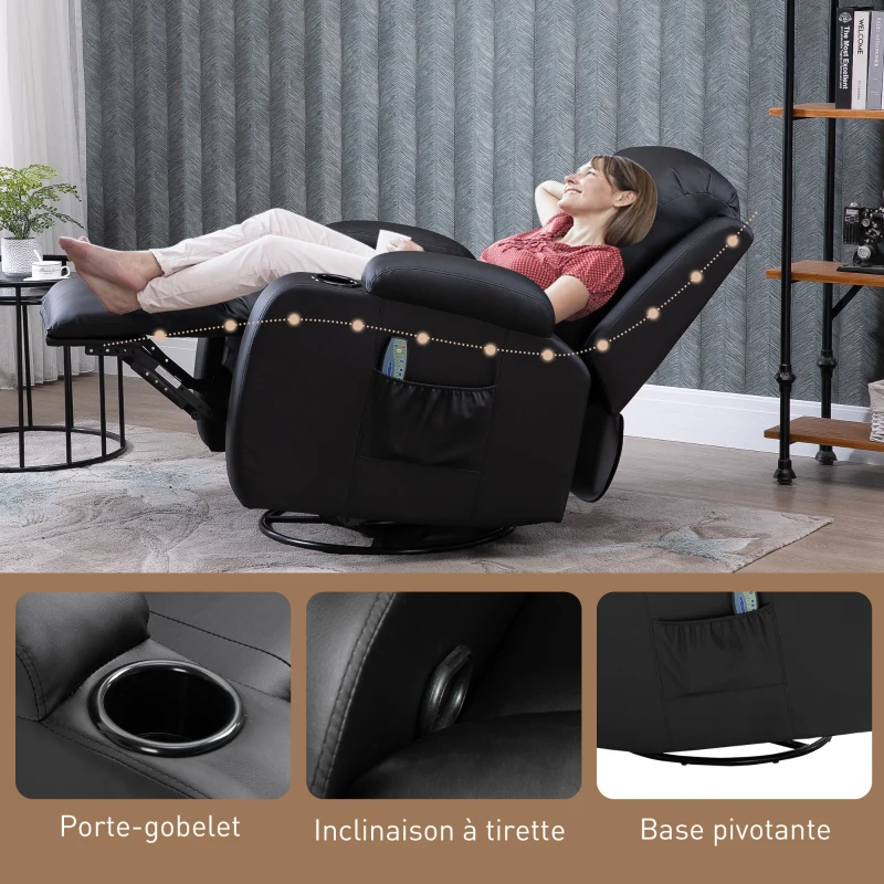 HOMCOM Fauteuil de Massage et Relaxation électrique Chauffant 360° pivotant inclinable manuellement Repose-Pied télécommande(m-8)