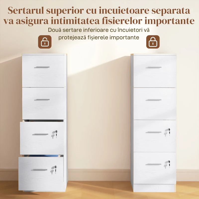 HOMCOM Sertar 4 Încuietoare A4 Alb