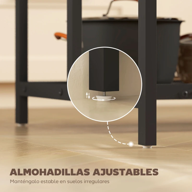 HOMCOM Estantería de Cocina con Puertos USB Tomas de Corriente y Almacenaje con Baldas Ganchos y Encimera Amplia 116x70x182 cm