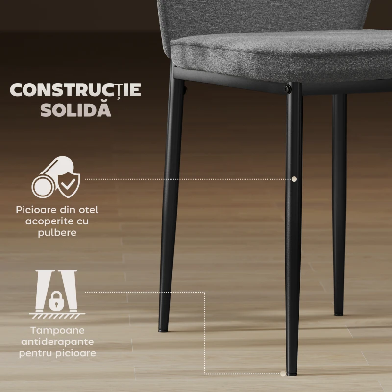 HOMCOM Set de 2 Scaune din Catifea cu Picioare Metalice, Spătar Curbat și Șezut Căptușit, 45x57x86 cm, Gri