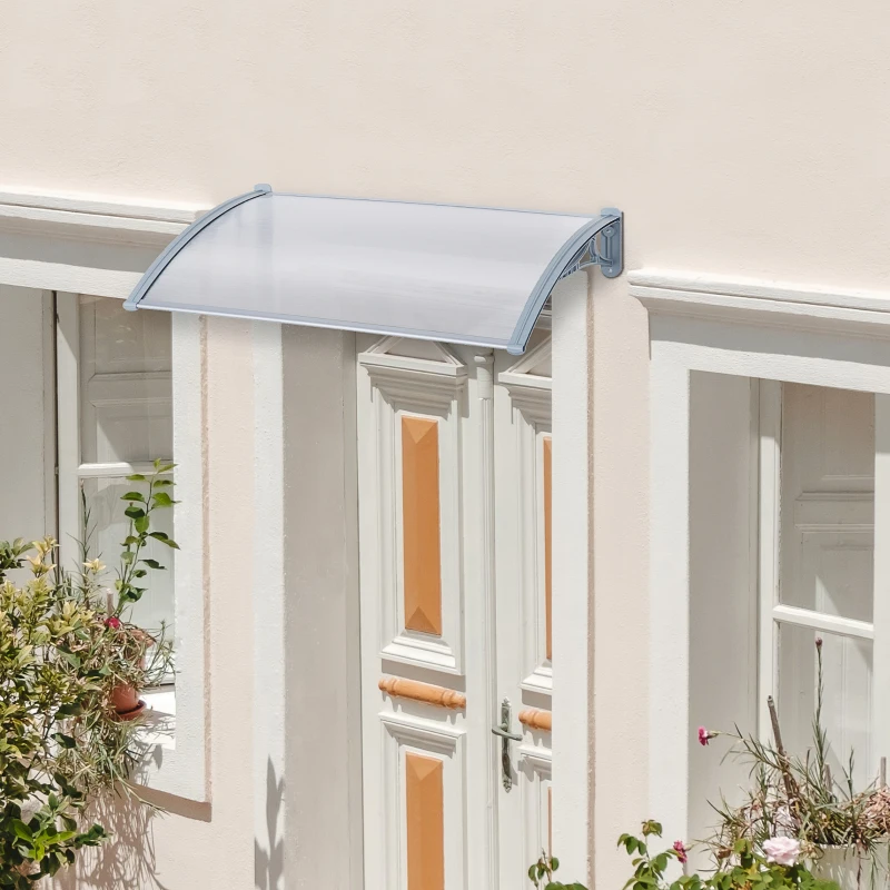 Outsunny Pensilina da Esterno 140x70x21 cm in Plastica e Alluminio per Balconi, Porte e Finestre, Grigio