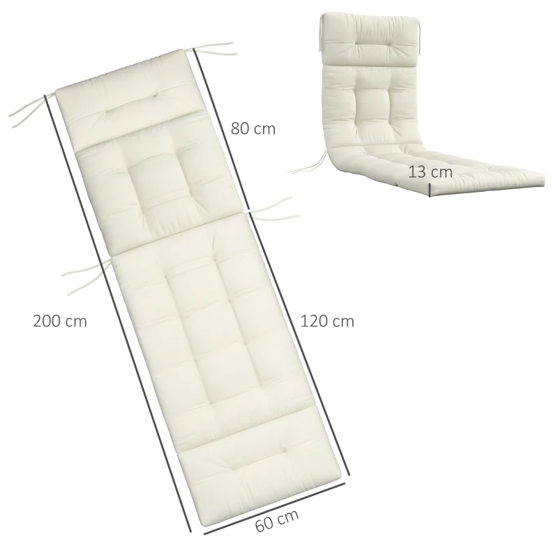 Outsunny Coussin matelas pour chaise longue transat bain de soleil avec sangles d'attache dim. 200L x 60l cm blanc crème