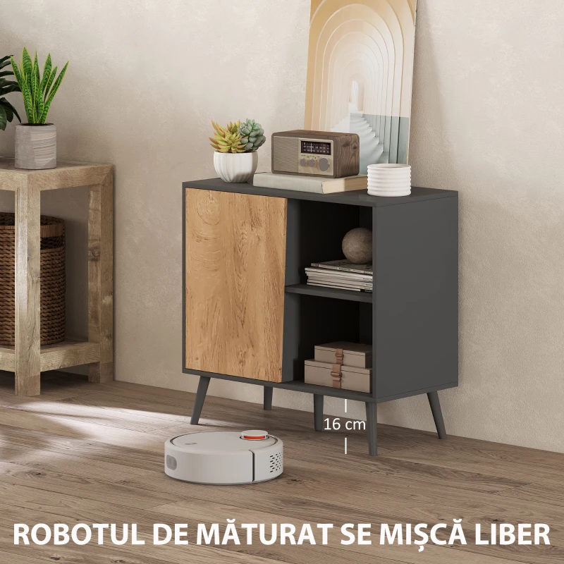 HOMCOM Comodă Modernă cu Dulap și Compartiment din Lemn Gri Închis