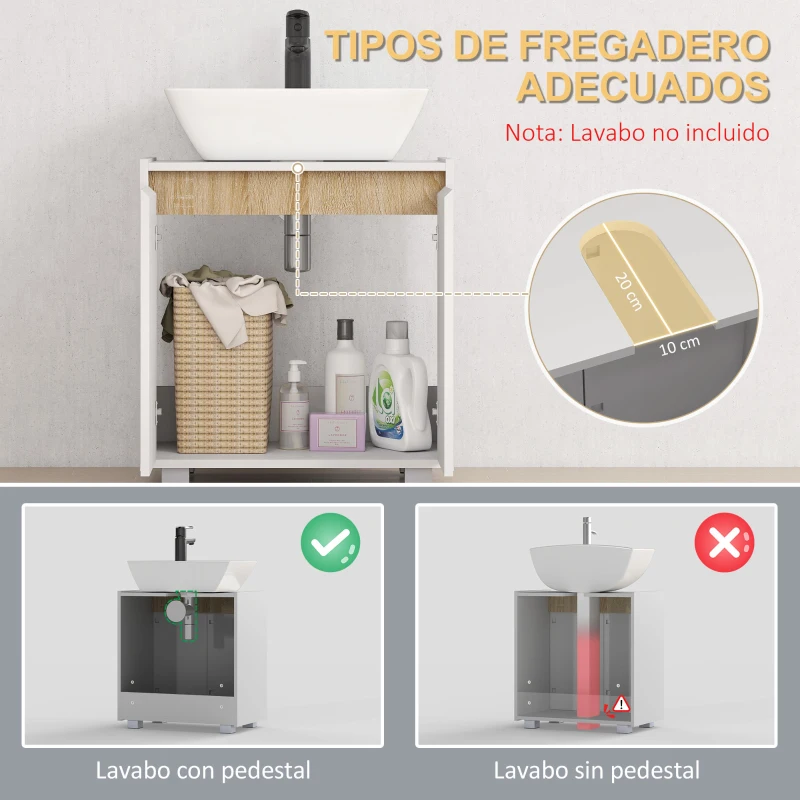 kleankin Mueble para Debajo del Lavabo Armario Bajo con 2 Puertas y Almacenamiento Interior 57x33x60 cm Blanco